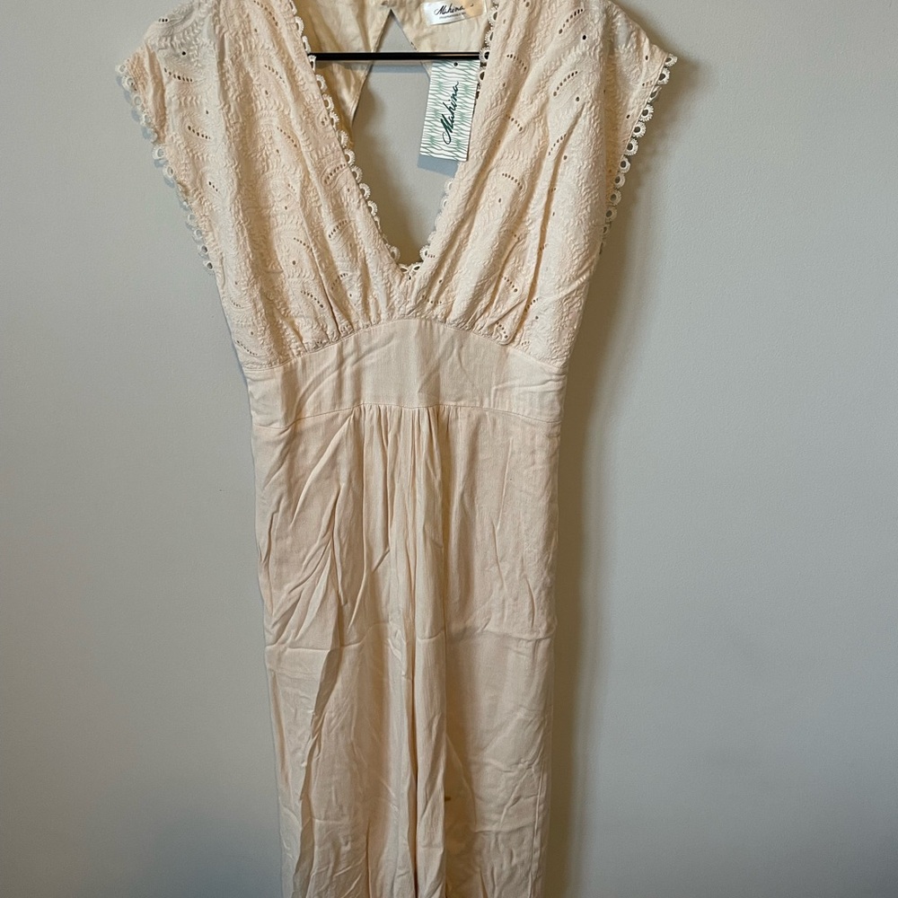 Cream V-Neck Jumpsuit with Flutter Sleeves